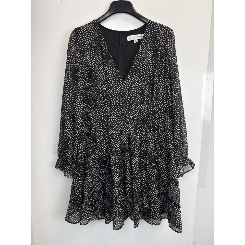 Emma & Michele Women's 16 Black Tiered Ruffle Fit & Flare Lined Shimmer Dress